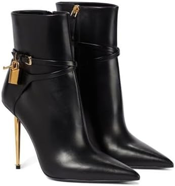 10cm Large Size Metal Lock Cross Strap Ankle Boots Pointed Toe Stiletto Heel Simple Elegant Women... | Amazon (US)