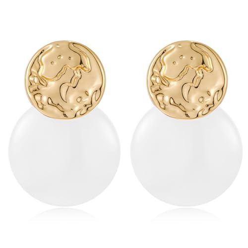 NEPULOY 80s Disc Dangle Earrings Acrylic White Gold Statement Circle Drop Earrings Fashion Jewelry Gifts for Women | Amazon (US)