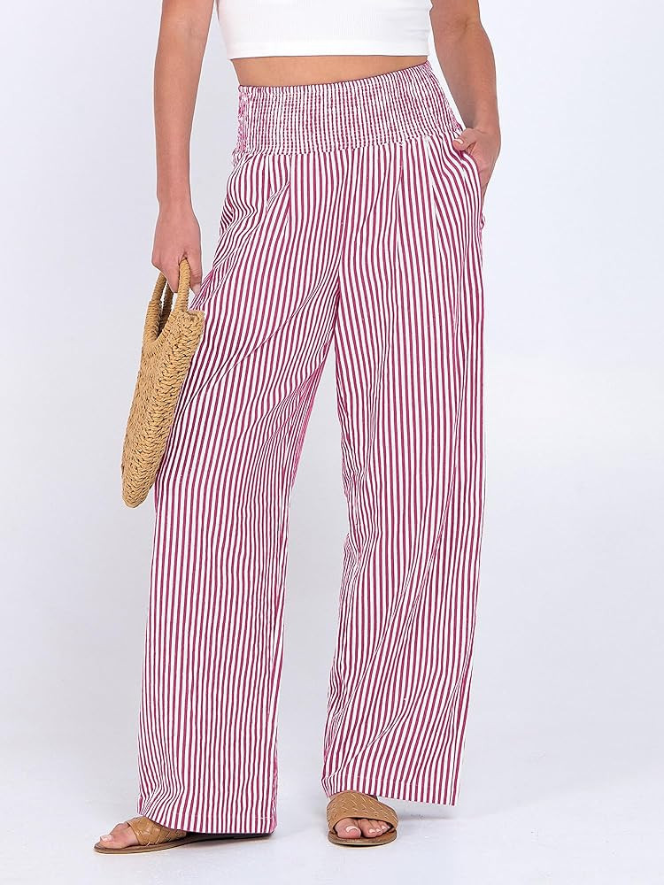 ANRABESS Womens Palazzo Pants, Striped & Gingham, Lounge & Casual, Cute Pajama Pants, Wide Leg, H... | Amazon (US)