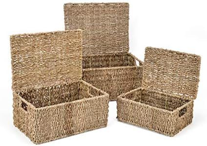 Trademark Innovations Rectangular Seagrass Baskets Lids (Set of 3), Brown | Amazon (US)