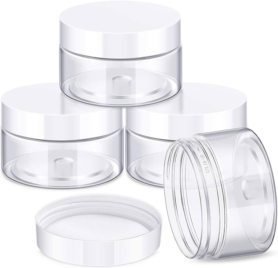 Patelai 4 Pieces Round Clear Wide-mouth Leak Proof Plastic Container Jars with Lids for Travel St... | Amazon (US)