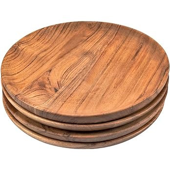 Samhita Acacia Wood Round Wood Plates Set of 4, Easy Cleaning & Lightweight for Dishes Snack, Des... | Amazon (US)