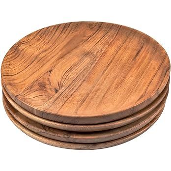 Samhita Acacia Wood Round Wood Plates Set of 4, Easy Cleaning & Lightweight for Dishes Snack, Des... | Amazon (US)