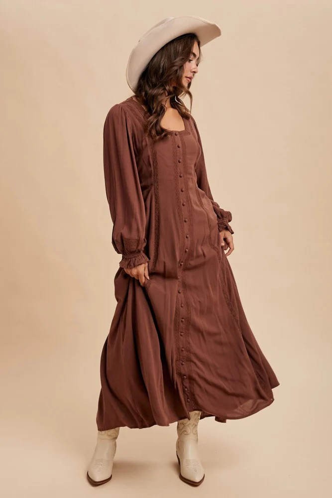 Brown Lace Detail Button Down Maxi Dress | PinkBlush Maternity