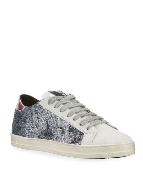 P448 John Lace-Up Metallic Denim Sneakers | Neiman Marcus