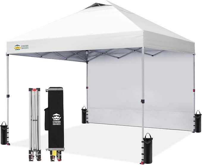 CROWN SHADES 10x10 Pop Up Canopy with 1 Side Wall - Beach Tent with One Push Setup - Outdoor Sun ... | Amazon (US)