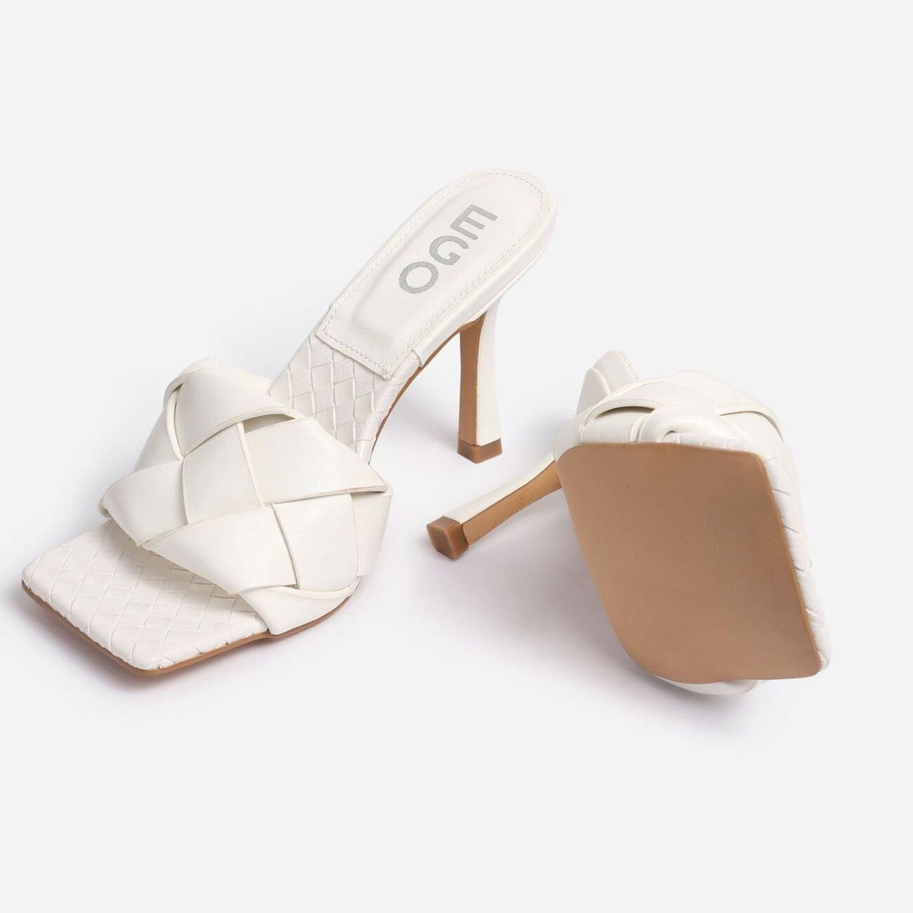 Turntup Woven Square Peep Toe Mule In White Faux Leather | EGO Shoes (US & Canada)