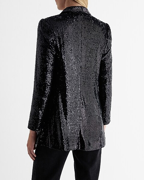 Sequin Open Front Boyfriend Blazer | Express