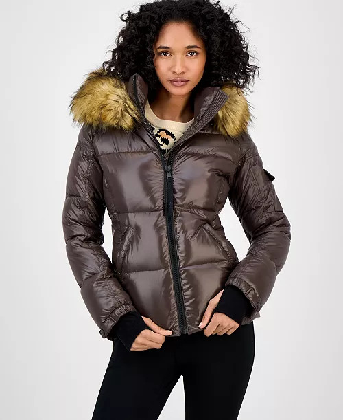 S13 Women's Allie Faux-Fur-Trim Hooded Puffer Coat - Macy's | Macy's