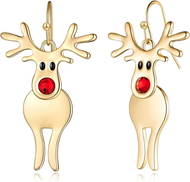 Amazon.com: LILIE&WHITE Christmas Earrings For Women XMAS Cute Gold Reindeer Dangle Earrings Bow ... | Amazon (US)