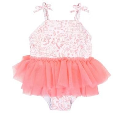 RuffleButts Girls UPF50+ Tulle Skirted One Piece - By the Seaside, 7 | Target