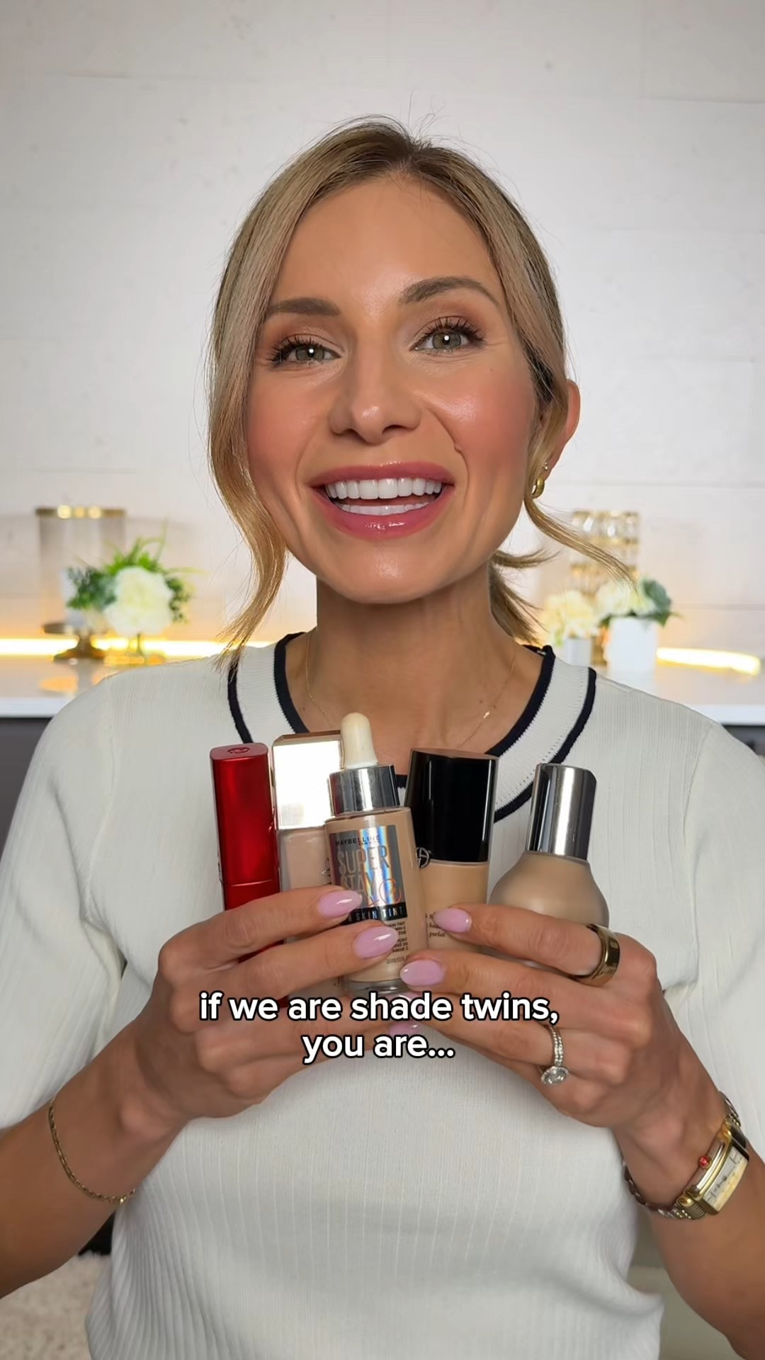 If we’re foundation shade twins, here are my exact matches across 5 popular formulas:

🪞 Haus Labs Triclone: 210 
🪞 L’Oréal Skin Inks: 130   
🪞 Maybelline SuperStay Skin Tint: 120  
🪞 Armani Luminous Silk: 5.75  
🪞 ABH Impeccable Blurring: 2N

#LTKOver40 #LTKBeauty