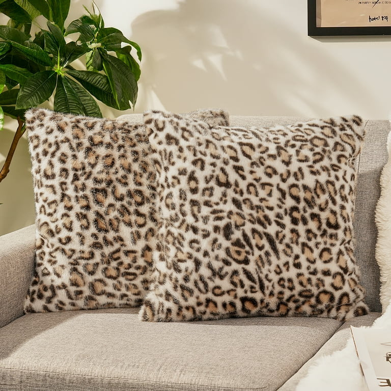 Sanmadrola Decorative Throw Pillow Covers 18x18 Plush Leopard Faux Rabbit Fur Cozy Super Soft Lux... | Walmart (US)