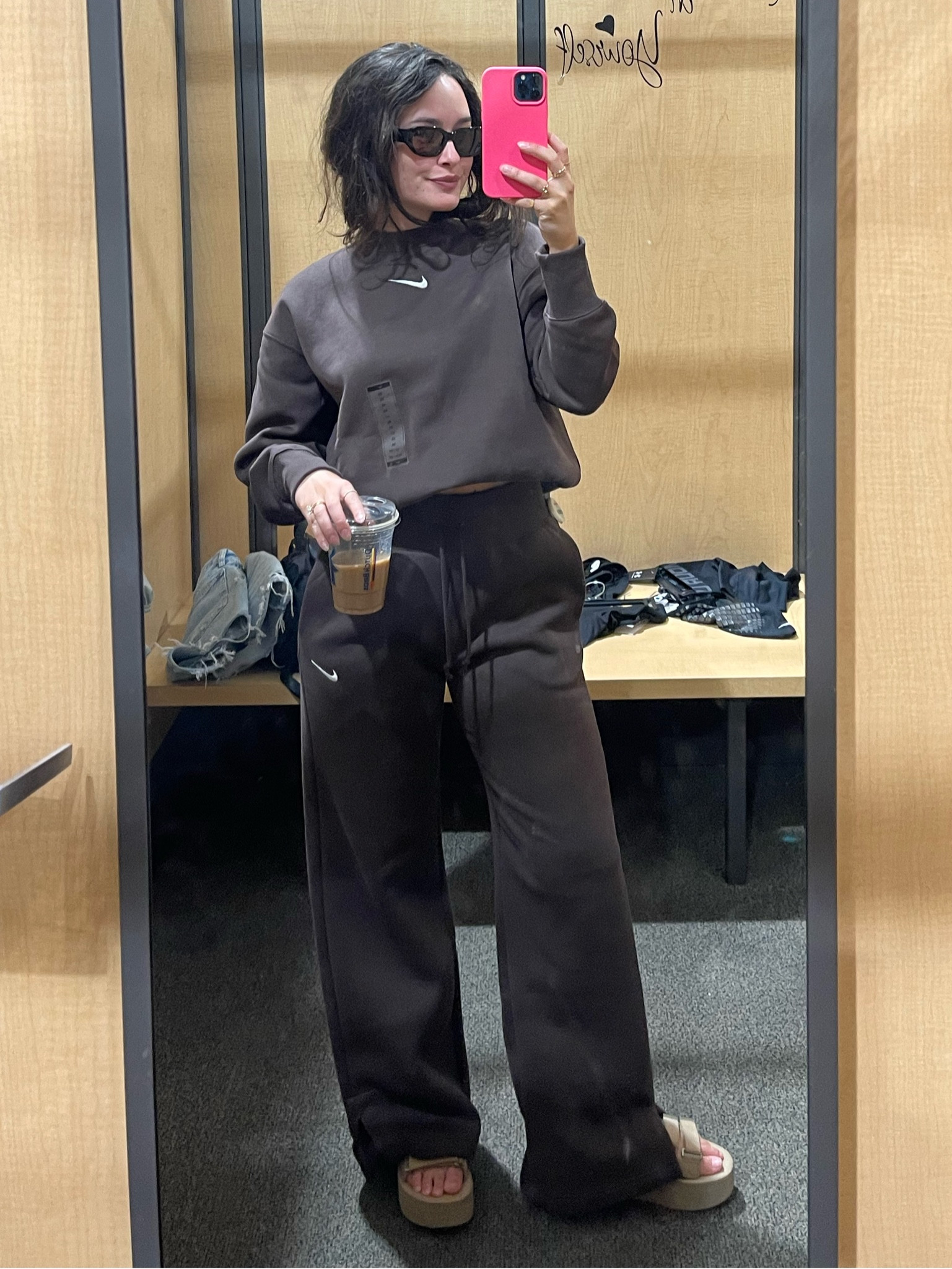 Nike track suit. Wide leg pants, high waisted. I’m obsessed with baroque brown by Nike. Shopped at dicks sporting goods

#LTKBacktoSchool #LTKsalealert #LTKFind