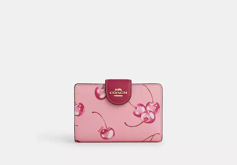 Medium Corner Zip Wallet With Cherry Print | Coach Outlet US