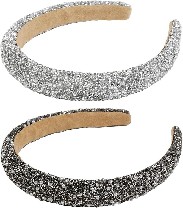 Rhinestone Headbands for Women Thick Crystal Headband Sparkly Diamond Hairbands Fashion Head Band... | Amazon (US)