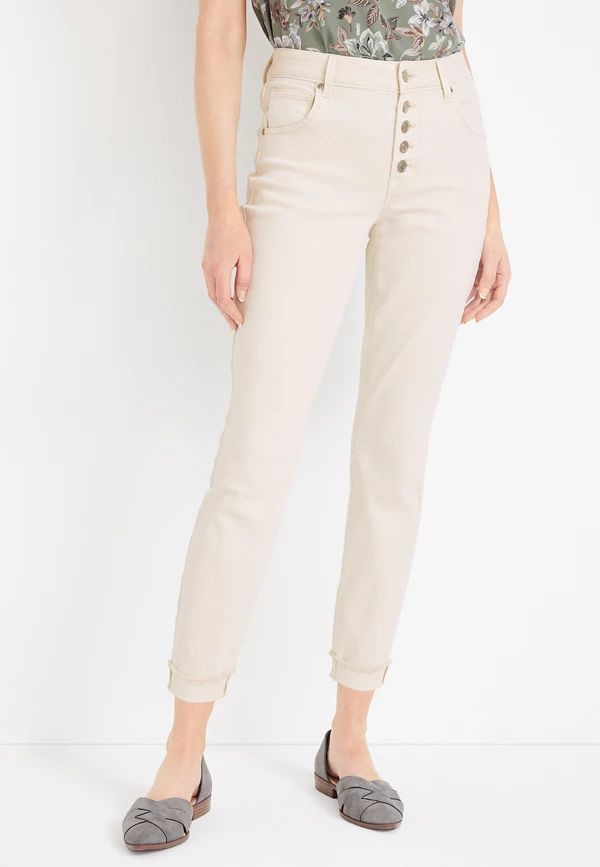m jeans by maurices™ High Rise Button Fly Cuffed Ankle Jegging | Maurices