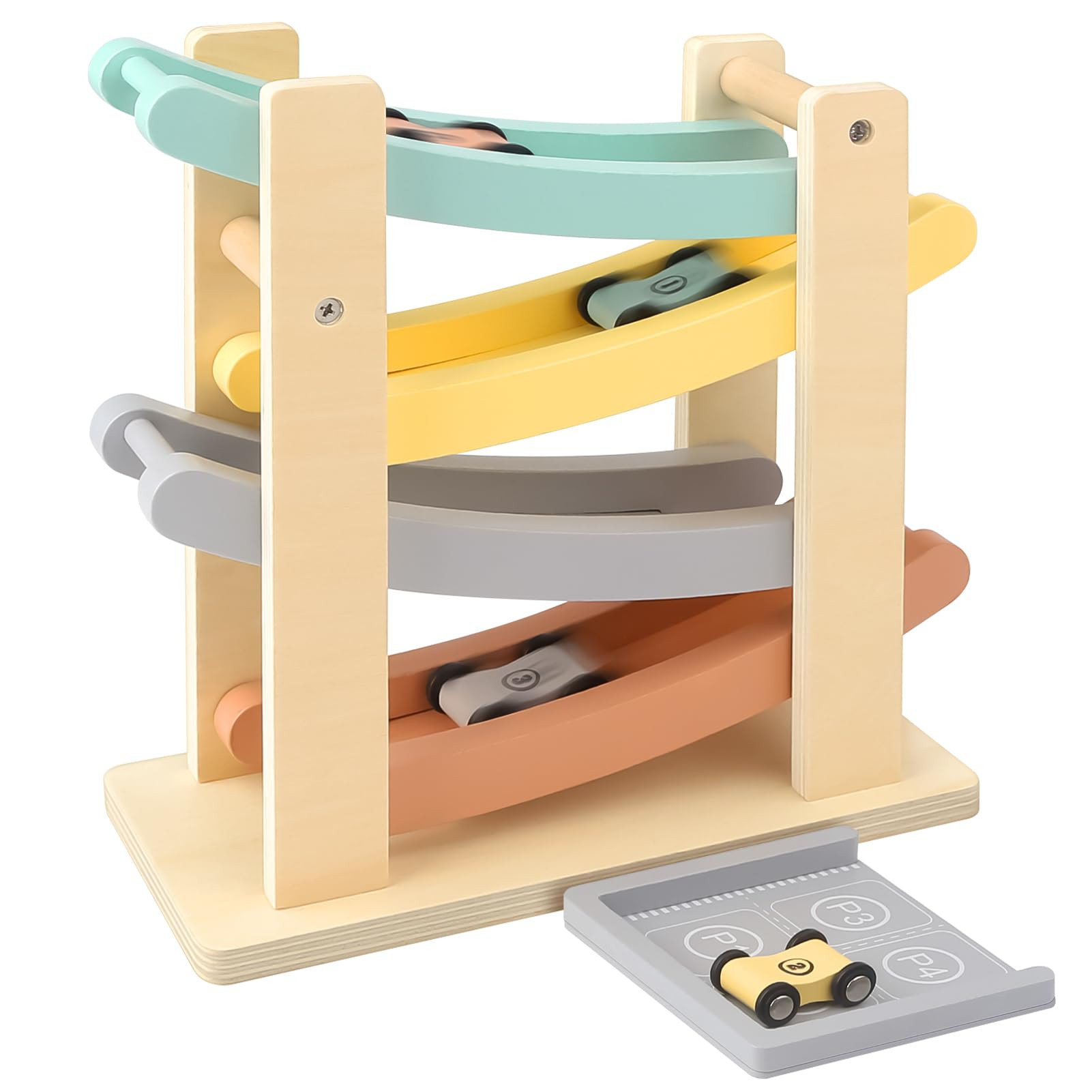 Joyreal Wooden Car Ramp Toy for 1-2 Year Old Boys and Girls - 4 Level Toddler Race Track with 4 M... | Amazon (US)