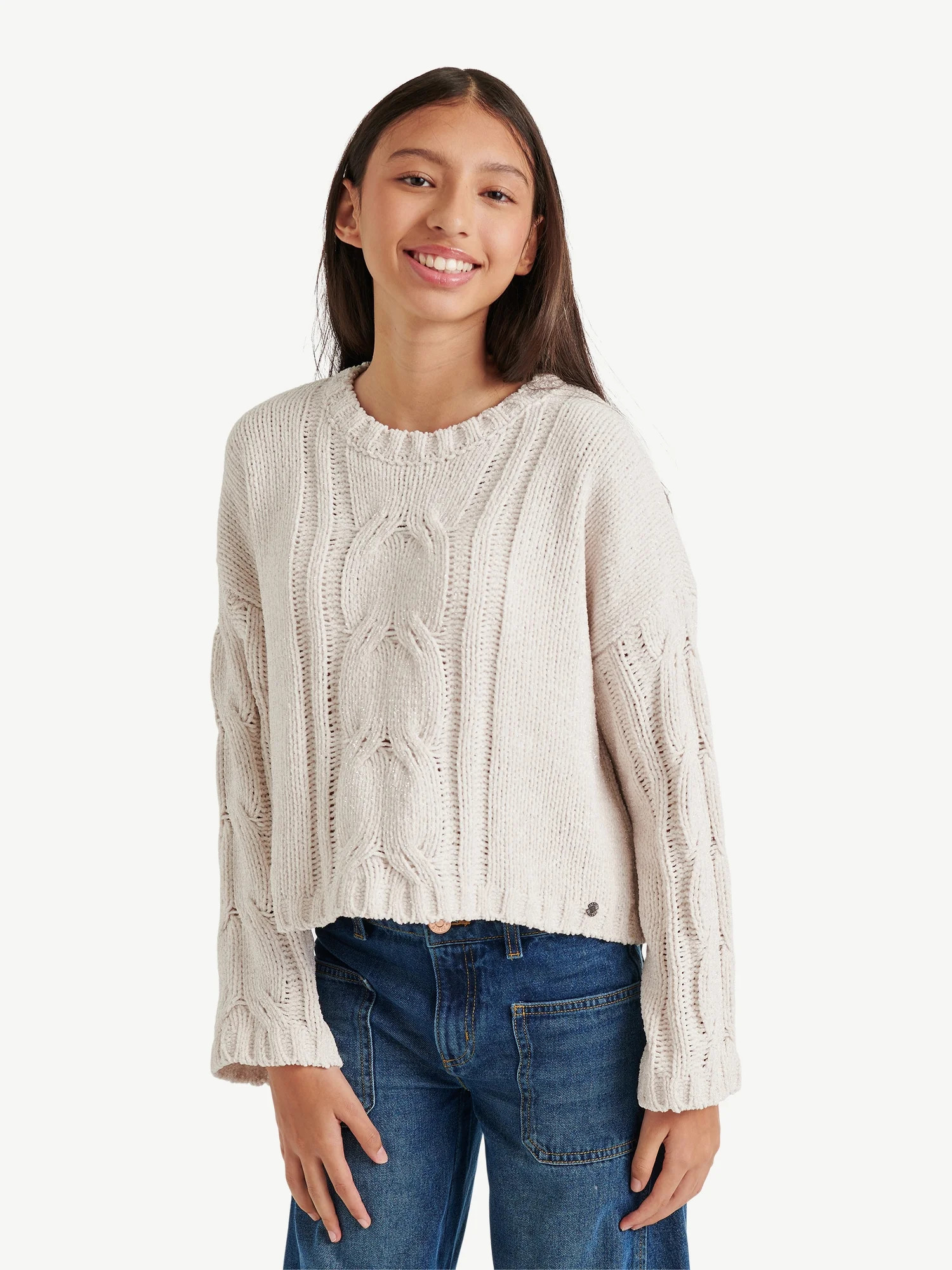Justice Girls Cable Knit Sweater, Sizes XS - XLP | Walmart (US)