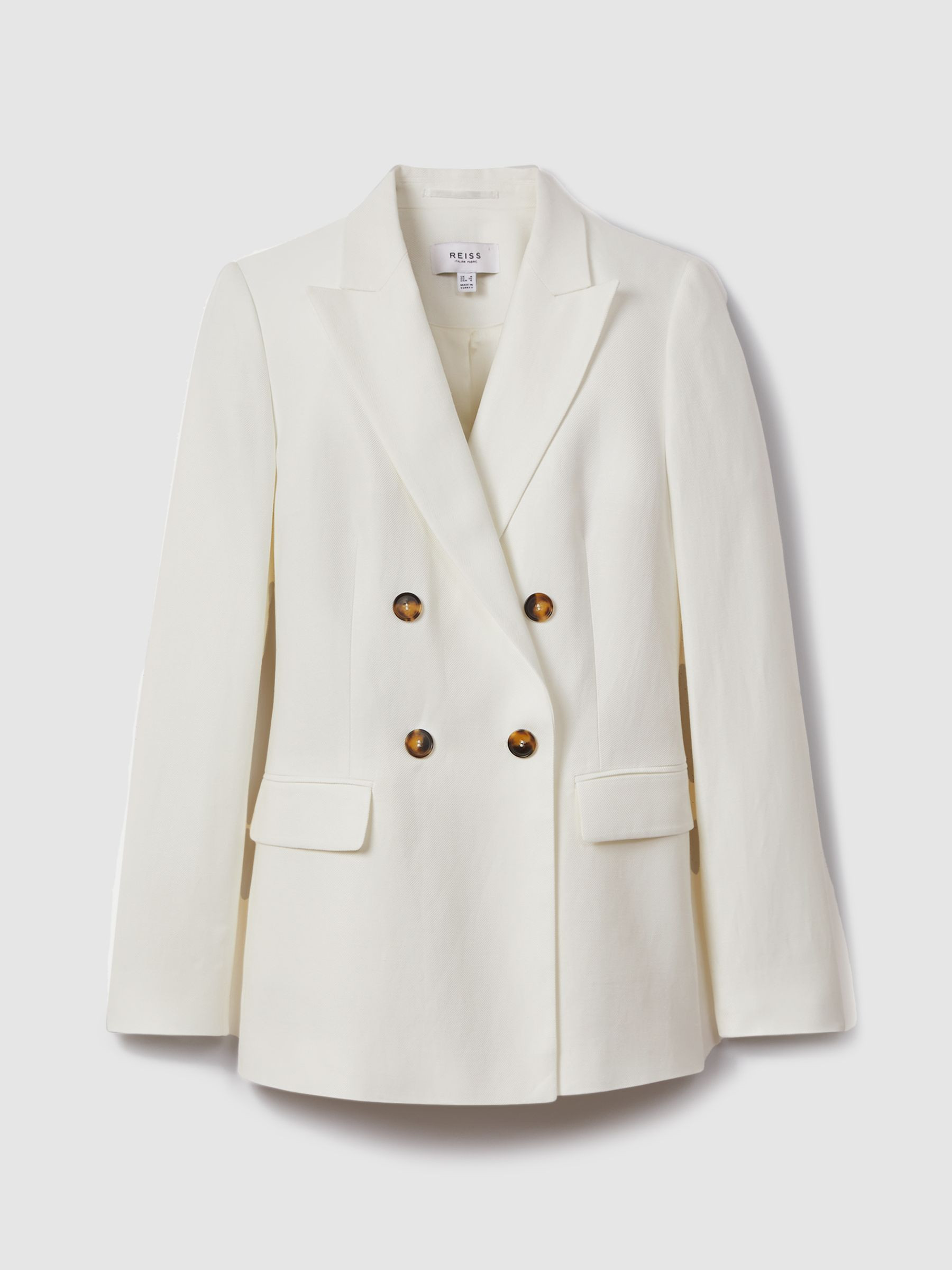 Reiss Viscose-Linen Double Breasted Suit Blazer in White - REISS | Reiss UK