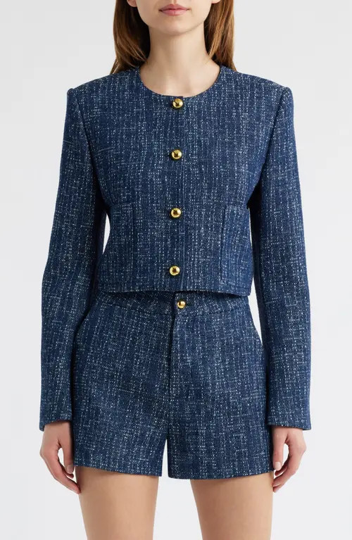 FRAME The Tweed Crop Jacket in Indigo at Nordstrom, Size X-Small | Nordstrom