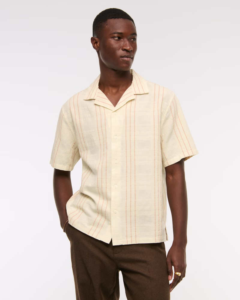 Camp Collar Textured Button-Up Shirt | Abercrombie & Fitch (US)