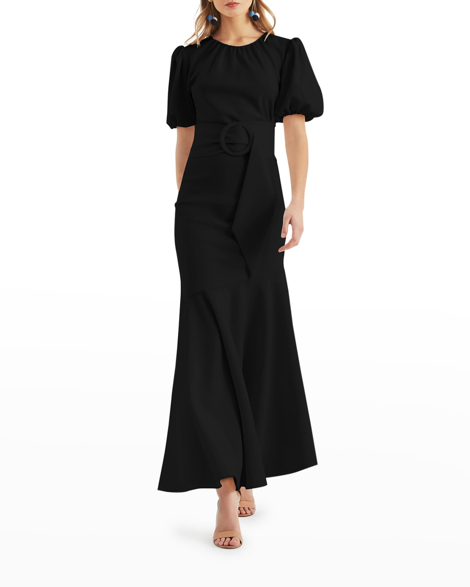 Camila Short-Sleeve Belted Mermaid Dress | Neiman Marcus