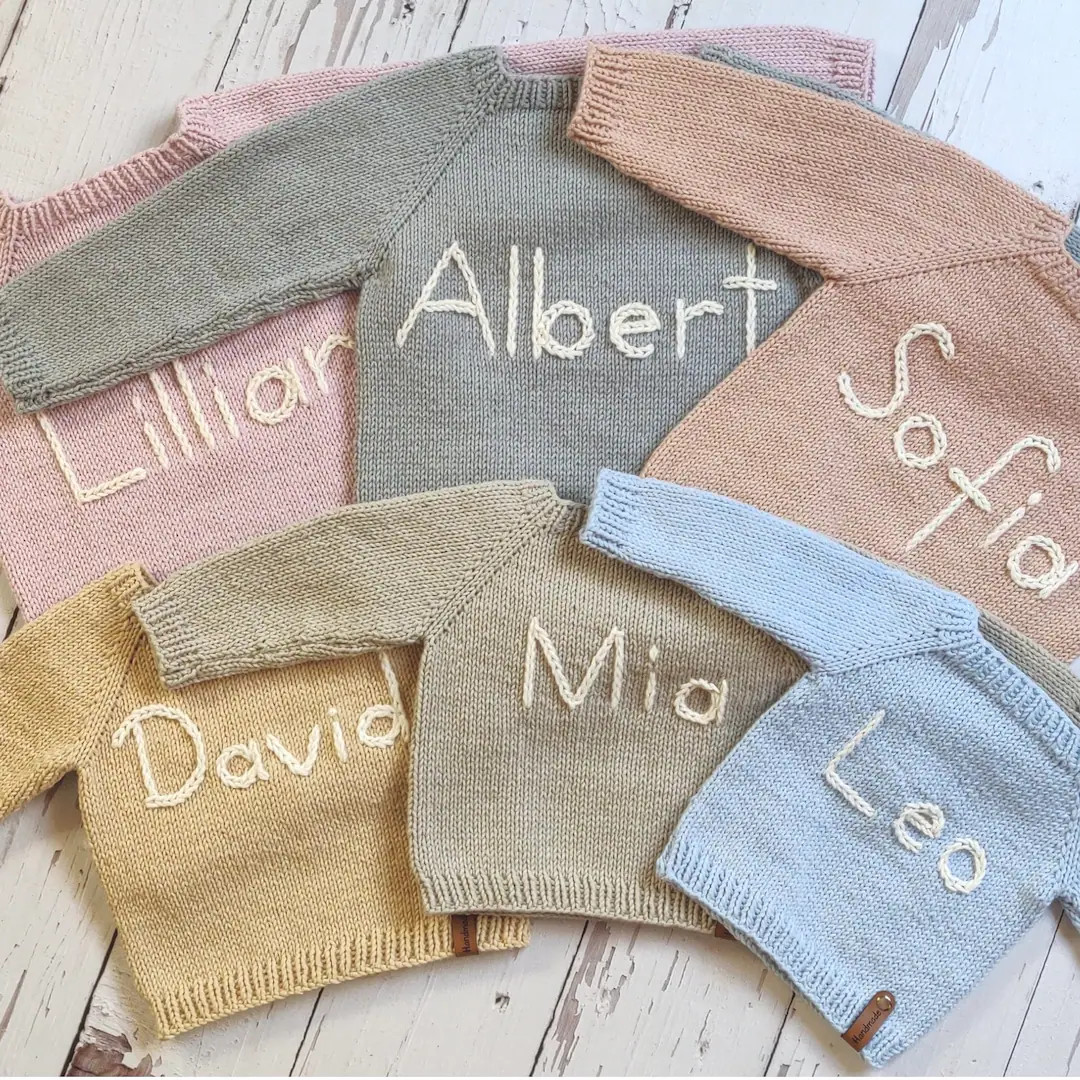 Personalized Handmade Sweater With Name Embroidered for Baby, Hand Knit Birthday Jumper for Toddl... | Etsy (US)