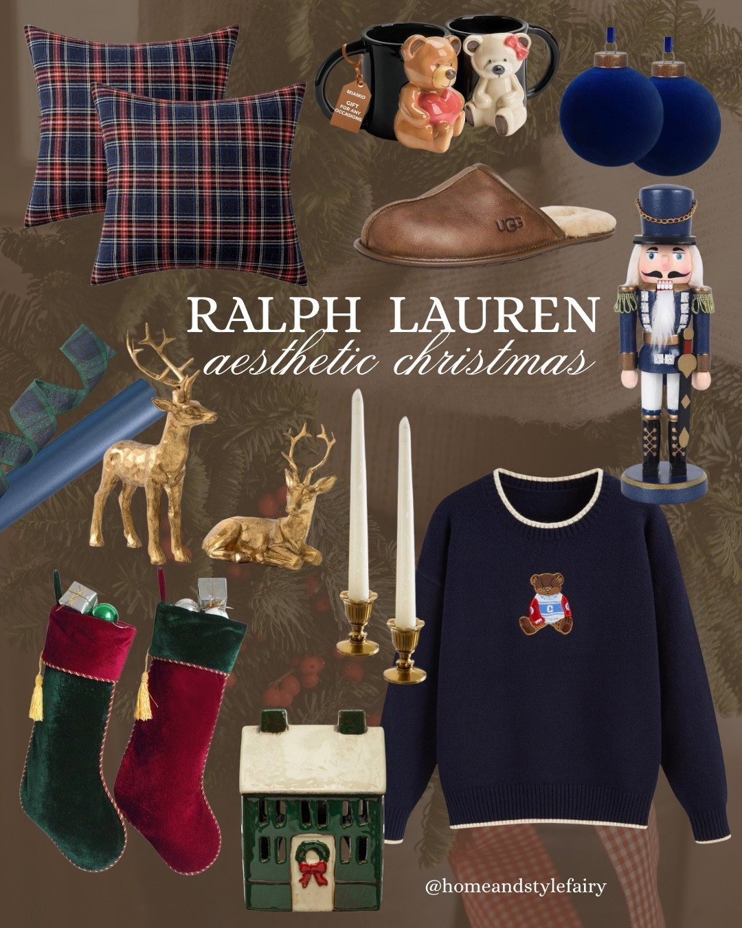 The Ralph Lauren Christmas aesthetic, with elevated modern touch. 

candle holders, wrapping paper, wrapping ribbon, Nutcracker, Christmas Resin Reindeer Figurines, ornaments, leather slippers, teddy bear sweater, Burgundy & Green Velvet Vintage with Tassel Christmas Stocking, teddy bear mug, throw pillows 


#TimelessHoliday #TraditionalChristmas #ClassicChristmas #holidayhome #christmasfinds #HolidayGlow #LuxuryForLess #SeasonalStyling 


#LTKcanada #LTKholiday #LTKhome