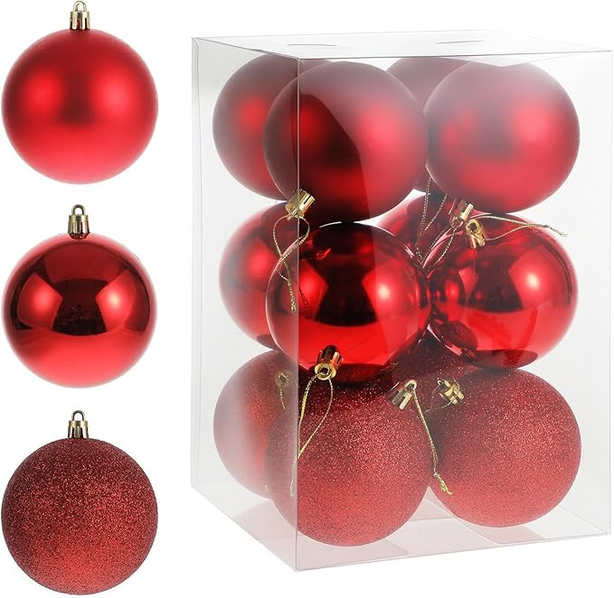 Red 3.2" Christmas Ball Ornaments，Pre-Strung Christmas Tree Decorations，Holiday Hanging Balls... | Amazon (US)