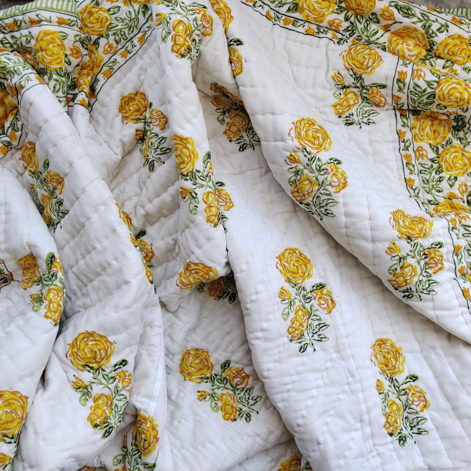Cotton Hand Block Kantha Quilt Floral Print Cotton Reversible Light Weight Coverlet Quilt Razai T... | Etsy (US)