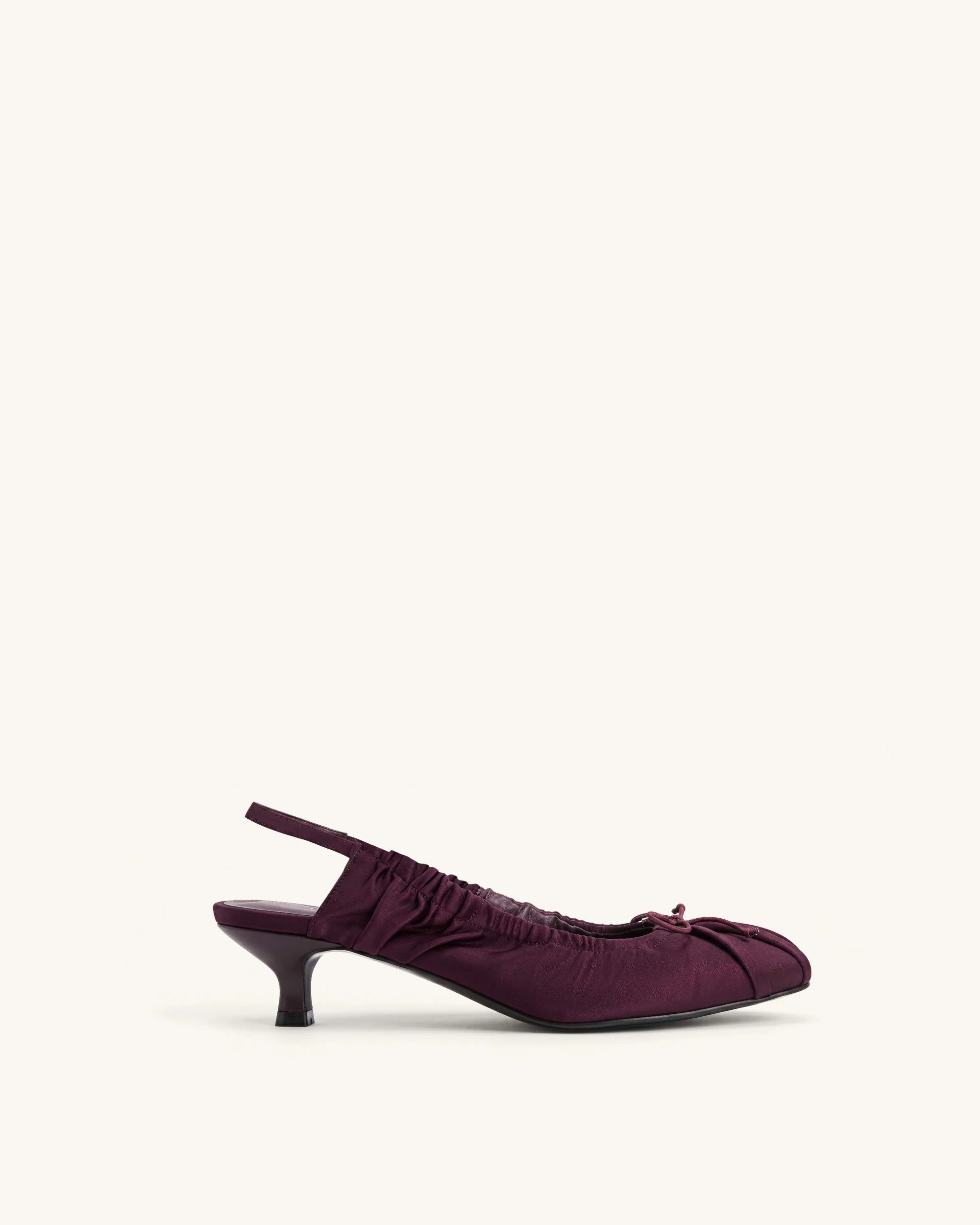 Solenne Satin Bow Ruched Slingback Pumps - Burgundy | JW PEI US