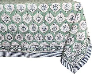 ATOSII Kari Green 100% Cotton Rectangle Boho Summer Tablecloth, Block Print Floral Table Cloth Li... | Amazon (US)