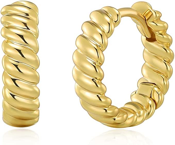 LILIE&WHITE 14K Gold Hoop Earrings For Women Twisted Gold Earrings Huggie Earrings Costume Jewelr... | Amazon (US)