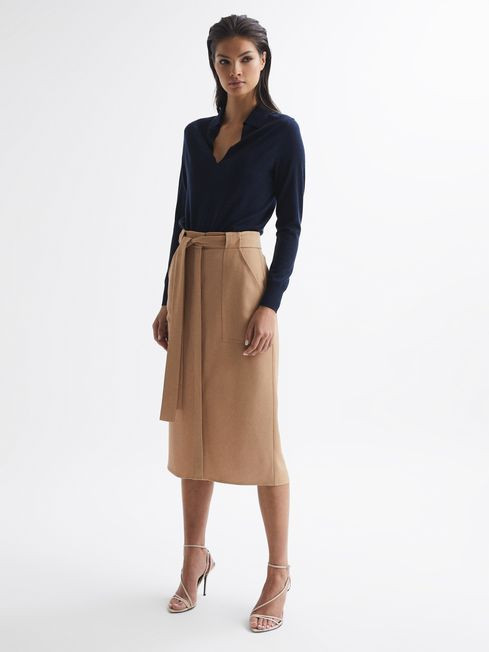 Reiss Camel Dani Button-Up Slip Skirt | Reiss UK