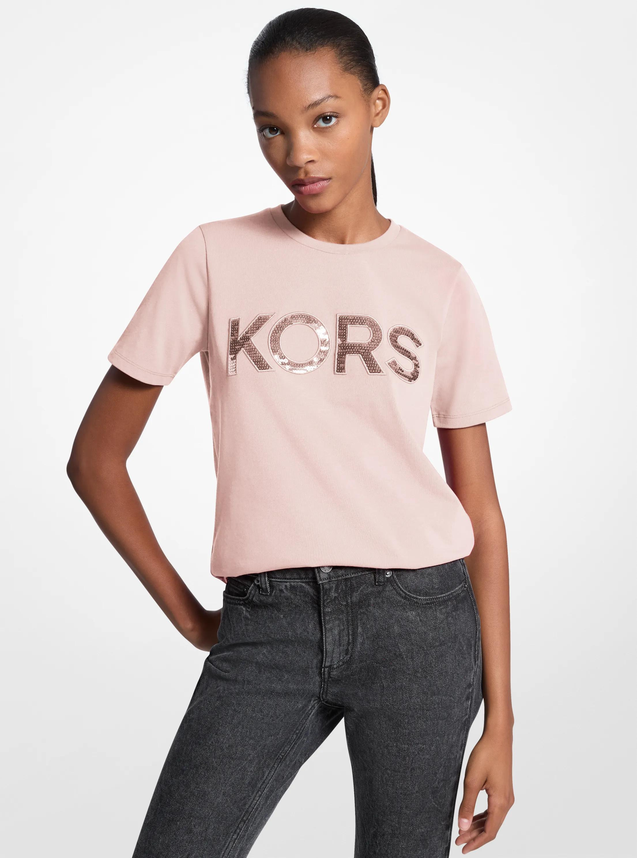 Sequined Logo Cotton T-Shirt | Michael Kors US