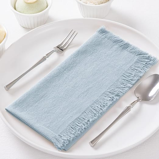 12 Pack Gray-Blue Cotton Linen Napkins with Fringe Spring Cloth Napkins Set of 12 Boho Handmade D... | Amazon (US)