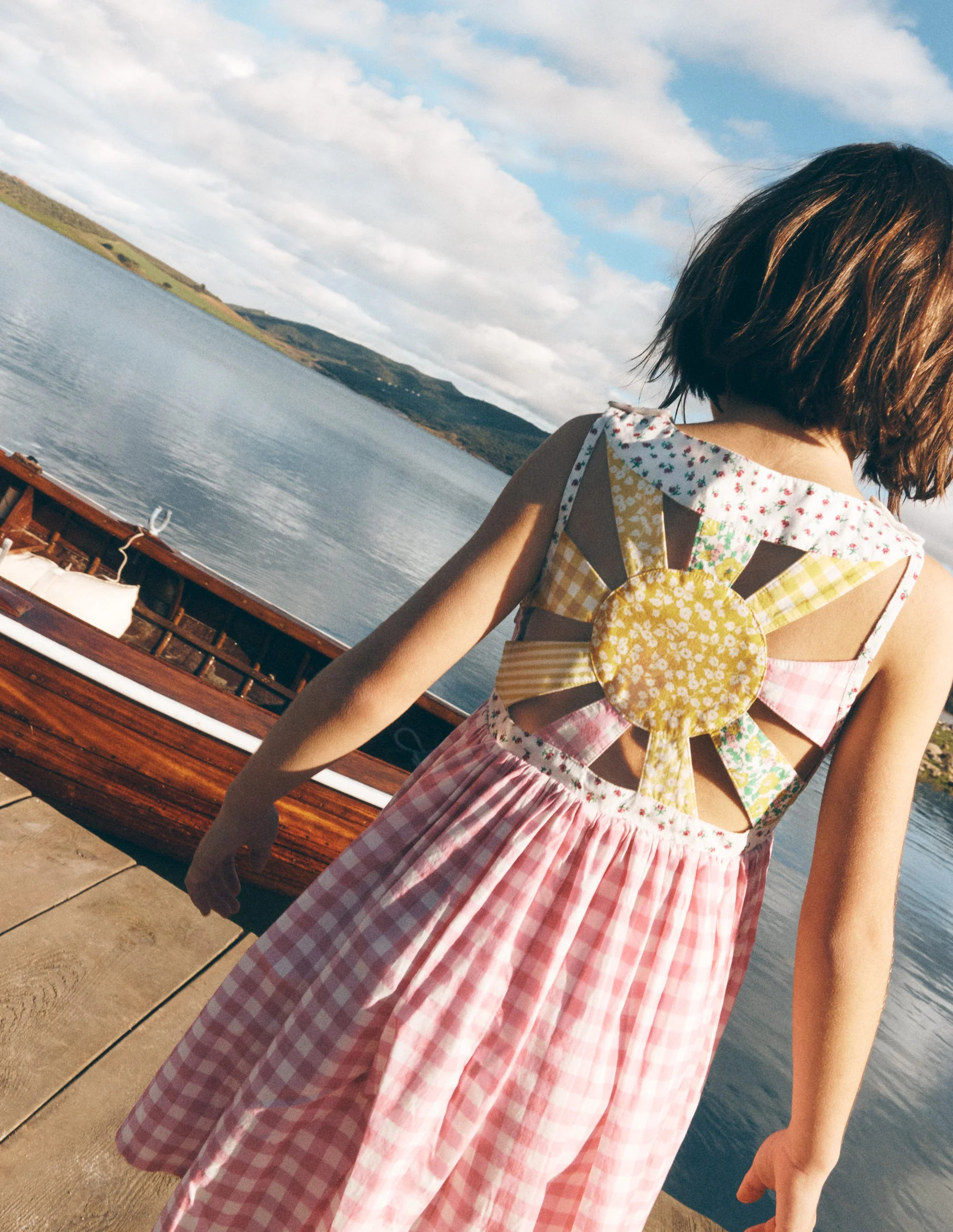 Harlow Logo Dress-Spring Blossom Gingham Sunray | Boden (US)