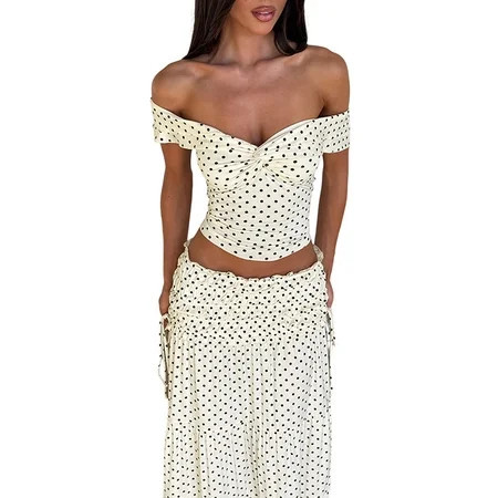 2 Piece Skirt Sets for Women Summer, Sleeveless Tube Top Bodycon Maxi Skirts Color M | Walmart (US)
