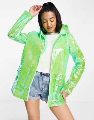 Brave Soul festival Unicorn rain mac in lime shimmer | ASOS | ASOS (Global)