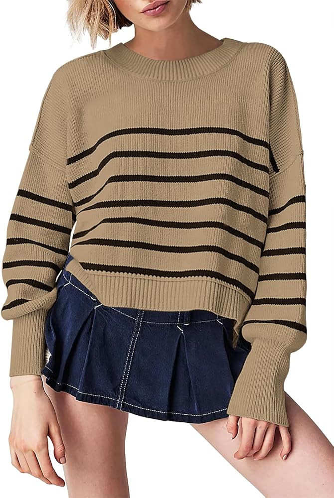 Womens Crewneck Pullover Sweaters Fall Winter Outwear Batwing Long Sleeve Oversized Casual Knit S... | Amazon (US)