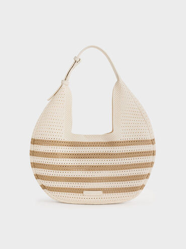 Ida Knitted Striped Hobo Bag
 - Sand | Charles & Keith US