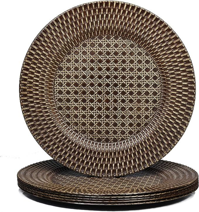 Amazon.com | Spsyrine Faux Rattan Rustic Charger Plates, Set of 6 Elegant Round Plastic Plate Cha... | Amazon (US)
