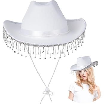 BOSREROY Rhinestone Cowboy Hat Rhinestone Tassels Fringe Women Hat Costume Accessories for Women | Amazon (US)