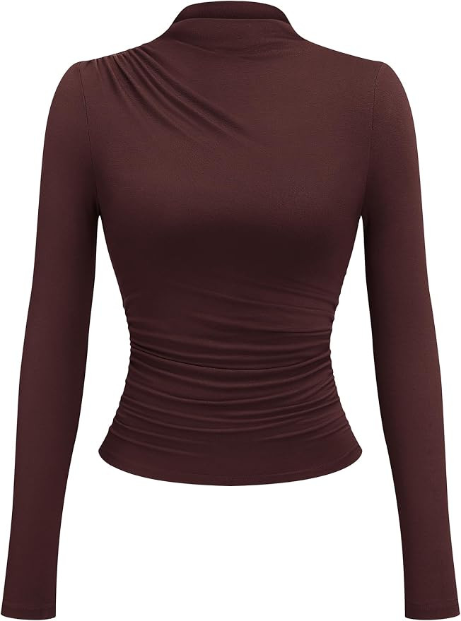 KIRUNDO Long Sleeve Shirts for Women Mock Neck Ruched Tops | Going Out Business Casual Formal Wor... | Amazon (US)
