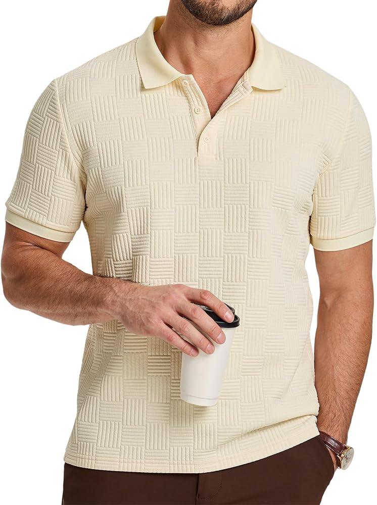 JMIERR Men's Casual Textured Knit Polo Shirt Short Sleeve Stretch Golf T Shirt | Amazon (US)