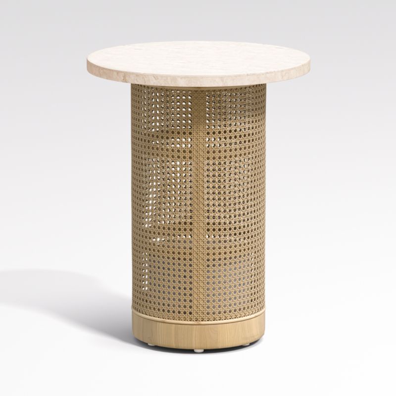 Vernet Travertine Cane Round End Table + Reviews | Crate & Barrel | Crate & Barrel