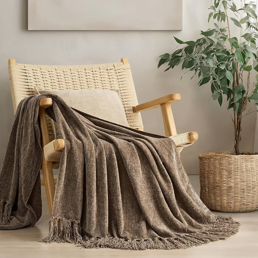 Chenille Knit Throw Blanket for Couch, 60"x80", Mocha Brown | Amazon (US)