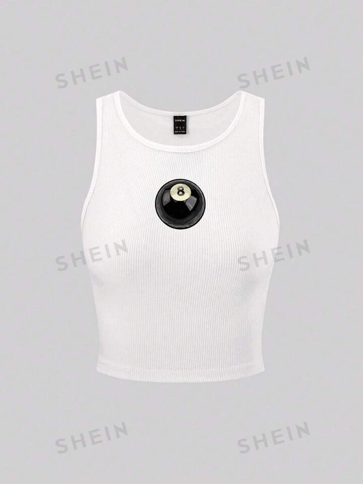 Vrouwen Gebreid Tank tops Met 8-Ball Print En Geribd Zoom | SHEIN