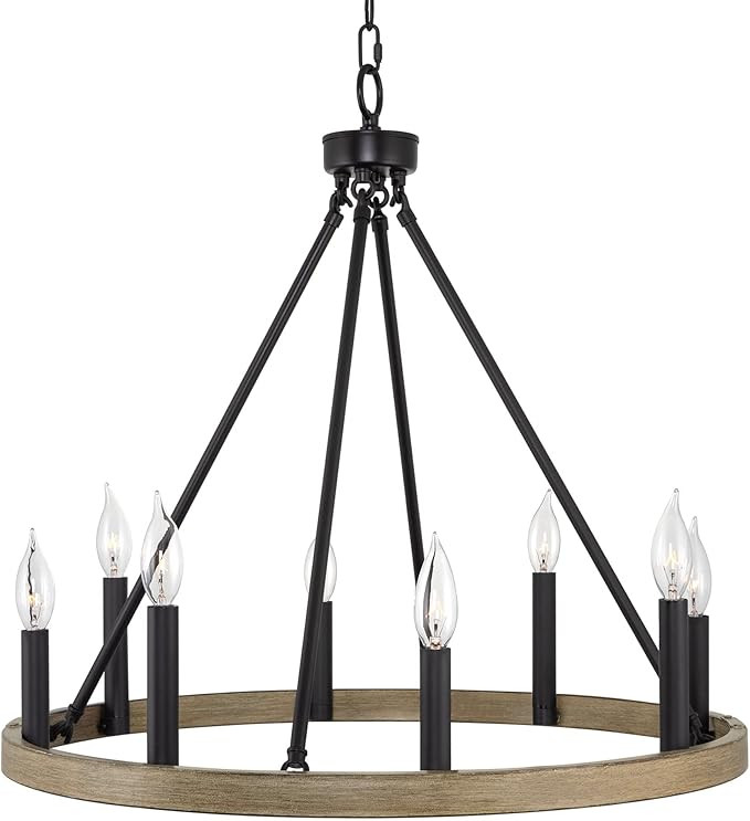Kira Home Jericho 24" 8-Light Large Rustic Farmhouse Wagon Wheel Chandelier, Round Kitchen Island... | Amazon (US)